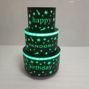 Custom logo Glow wine cake led bottle presenter 3 layer metal birthday display for night club