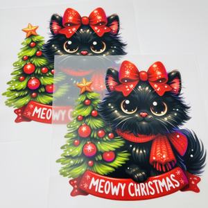Vente en gros d'autocollants de transfert de chaleur de <span class=keywords><strong>chat</strong></span> mignon de Noël en vinyle à bas quantité minimale de commande prêt à appuyer impression par transfert de film dtf pour t-shirt - Product Image 6