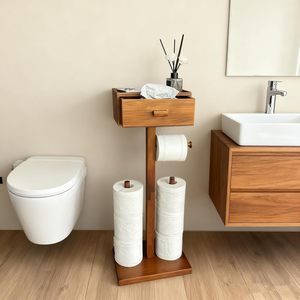 Moderno Soporte <span class=keywords><strong>de</strong></span> Papel Higiénico para Sala <span class=keywords><strong>de</strong></span> Estar con Estante, Soporte Multifuncional <span class=keywords><strong>de</strong></span> Madera para Rollos, Cajón <span class=keywords><strong>de</strong></span> Almacenamiento para Toallitas Húmedas - Product Image 1