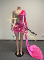 Nouvelle Robe Sexy Femme Ocstrade en Maille Transparente Évidée à Manches Longues avec Gants et Strass, Robe Moulante pour Soirée Club et Anniversaire