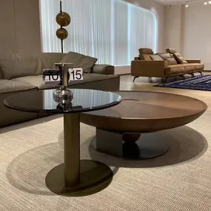 Oturma odası mobilya paslanmaz çelik çay masası Modern tasarım ceviz yuvarlak ahşap sehpalar