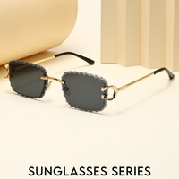 Accessoire de mode, lunettes de soleil pour femmes avec monture carrée en métal, sans monture, verres taillés en diamant, lunettes de soleil tendance UV400, Gafas De Sol
