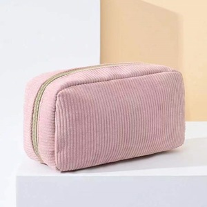 Pochette cosmétique en velours côtelé pour femmes, simple, à main, grande capacité, organiseur de voyage pour articles de toilette - Product Image 2