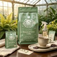Sachet personnalisé imprimé pour grains de café, fond plat, huit soudures latérales, impression héliogravure haute qualité pour café torréfié, sac alimentaire en kraft