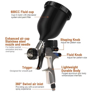 Áp Lực Cao V1 600Ml Cup Kỹ Thuật Số Basecoat Sơn Súng Phun Bạc/Ô Liu/Đen Khí Nén Nguồn Điện Cho Sơn - Product Image 5