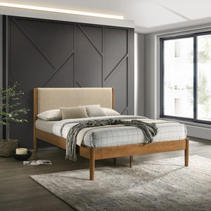 Ensemble de chambre à coucher Vichy en bois de caoutchouc, 2 pièces, lit plateforme avec table de chevet, taille Queen - Product Image 2