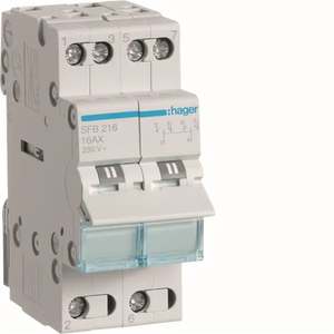 SFB216 Personalizzabile con interruttore di commutazione Hagers 1-0-2, 2 poli, 2 NO + 2 NC, 16 A, 2 moduli DIN, attacco inferiore comune - Product Image 1