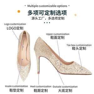 Zapatos de Tacón Alto Personalizables con Punta en Pico, Tacón de Aguja, Zapatos de Novia con Pedrería, de Una Sola Tira, Estilo Sólido y a la Moda - Product Image 4