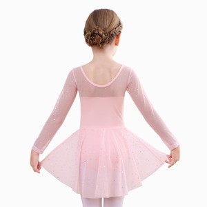 Justaucorps de ballet pour filles à manches longues, robe de danse scintillante avec jupe en tulle étoilé, tenue de danse pour entraînement et performance - Product Image 6