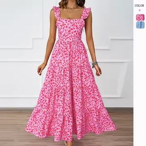 Robe longue à pois pour femme, coupe ample, motif floral, broderie en dentelle, respirante, durable, lavable, avec ceintures - Product Image 3