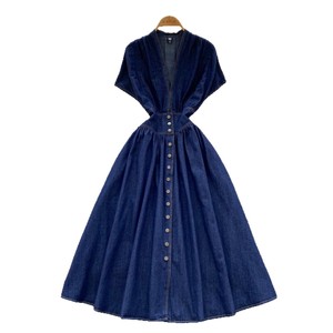 เดรสยีนส์ผู้หญิงทรงเอ ความยาวปานกลาง คอวี ติดกระดุมด้านหน้า ตัดเอว แขนสั้น สไตล์ลำลอง สำหรับฤดูร้อน แฟชั่น - Product Image 1