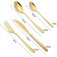 En gros, Ensemble de couverts de table et de cuisine en acier inoxydable doré, style minimaliste, finition poli miroir, comprenant cuillères de table royales et cuillères à steak