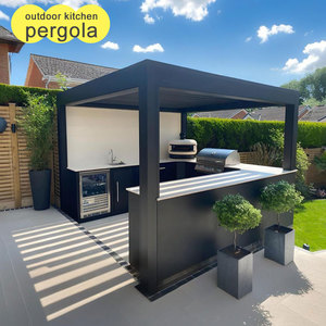 Pérgola de cocina al aire libre moderna de grano de madera de diseño elegante unida <span class=keywords><strong>a</strong></span> la <span class=keywords><strong>pared</strong></span> con parrilla de barbacoa Gazebo para mejorar el espacio al aire libre - Product Image 4