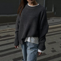 Suéter de punto acanalado grueso para mujer, cuello redondo, hombros caídos, manga larga, estilo túnica oversize, moderno, para invierno