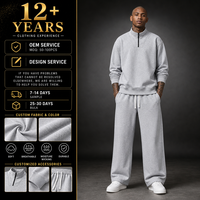 Ensemble 2 pièces en molleton français pour homme avec logo personnalisé : Sweat-shirt demi-zip et pantalon large à cordon de serrage – Idéal pour la vente en gros