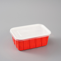 Boîte alimentaire carrée jetable en PP ondulé rouge et blanc, anti-brûlure, pour plats à emporter, compatible micro-ondes, pour nouilles, gâteaux et bento
