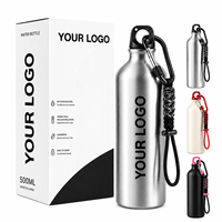 Bouteille d'eau en aluminium personnalisée 500ml 750ml 1000ml avec mousqueton et poignée en paracorde, bouteille de sport légère pour cadeaux promotionnels