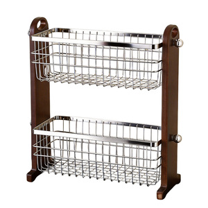 Stainless Steel <b>Desktop</b> Cosmetic <b>Shelf</b> With Wooden Frame For Bathroom Makeup Storage Basket Perfume Holder - Product Image 5