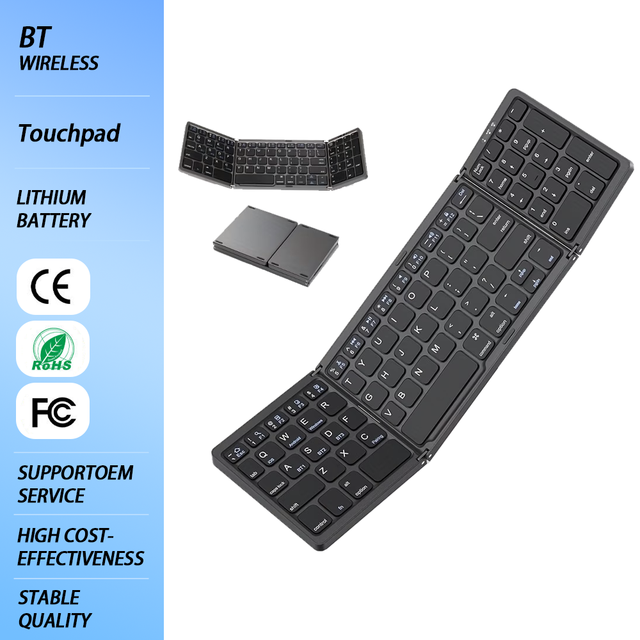 Factory Wholesale New Triple Foldable BT Wireless Keyboard Ultra Thin Touchpad Multi-device Compatible Type-C Rechargeable