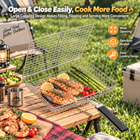 Panier de cuisson pliable en acier au carbone pour barbecue, avec poignée amovible, pour rôtir poisson et poulet, grille de cuisson extérieure, pince de cuisine pour maïs