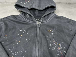 Sudadera con capucha extragrande para hombre, con cremallera, de algodón 100%, estilo urbano con pedrería personalizada, corte holgado - Product Image 5