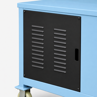Canon à brouillard bleu clair certifié ISO9001, fabriqué sur mesure en tôle, avec corps de ventilateur, support noir et roulettes