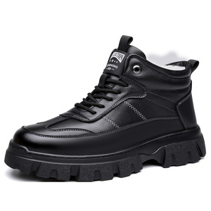 Men Winter Snow Boots <b>Ankle</b> Height Genuine Leather Plush Lining Anti Slip Rubber Outsole Round Toe Warm Outdoor Wear - Product Image 5