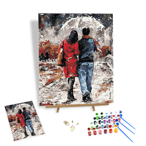 Peinture à l'huile 3D par numéros, <span class=keywords><strong>portrait</strong></span> du <span class=keywords><strong>couple</strong></span> sous l'ombrelle dans un paysage enneigé, impression sur toile par numéros, peinture décorative - Product Image 1