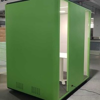 Cabine insonorisée moderne verte pour immeuble de bureaux - Pod de réunion et de conférence avec cadre en aluminium et éclairage LED