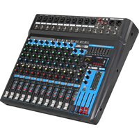 Console de mixage GM12 avec 12 entrées ligne, 10 canaux micro, 2 bus de groupe, carte son USB et Bluetooth pour sonorisation en direct