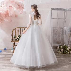 High Waisted Ball Gown Wedding Dress Off White Tulle High Neckline Simple Elegant Fashionable Main Wedding Dress - Product Image 2
