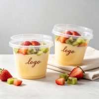 Gobelets à dessert ronds transparents de 220 ml en PP, résistants au four, avec couvercles et cuillères, pots en plastique pour yaourt, pouding et crème glacée