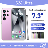 Smartphone S26 Ultra 5G, écran 7,3 pouces, appareil photo 108MP, zoom numérique 10X, Android 14, 16 Go de RAM, 1 To de stockage, batterie 7800 mAh, cadre métallique, Face ID