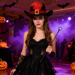 Sombrero de vaquero de plumas rojas y negras, decoración de Halloween, cinta con hebilla dorada, sombrero de fiesta, sombrero de mosquetero, uso deportivo en la playa, venta al por mayor - Product Image 6