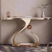 Meubles de salon Ensemble de tables console en métal doré Table d'entrée en marbre moderne en acier inoxydable Villa Salon