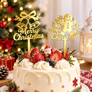 Custom Merry <b>Christmas</b> Acrylic Cake <b>Topper</b> Mirror Gold Xmas Cake Picks for Holiday Party Cake Decoration - Product Image 3