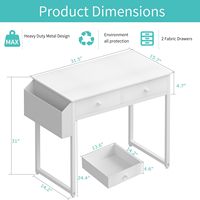 Bureau d'écriture pour la maison ou le bureau YZ de 32 pouces, petit bureau d'ordinateur blanc avec tiroir de rangement en tissu et sac, en bois et en métal