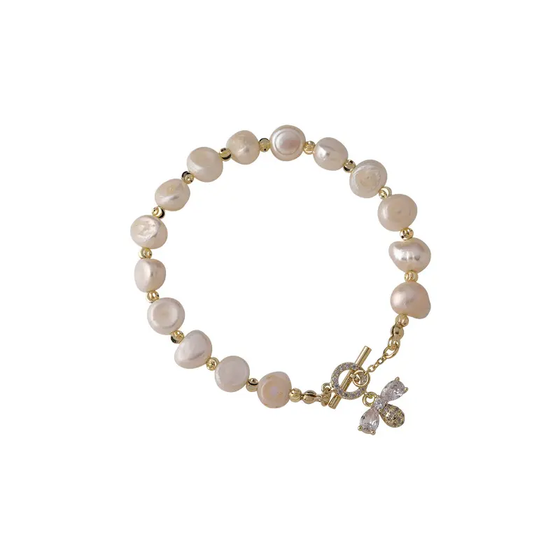 MISSNICE Freshwater pearl beaded bracelet Exquisite zircon bee pendant Student boudoir elegant bracelet bracelet jewelry