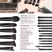 Ensemble de 18 pinceaux de maquillage personnalisés BS-MALL avec logo, vente en gros, marque privée, vegan, en bois synthétique noir, avec étui de rangement
