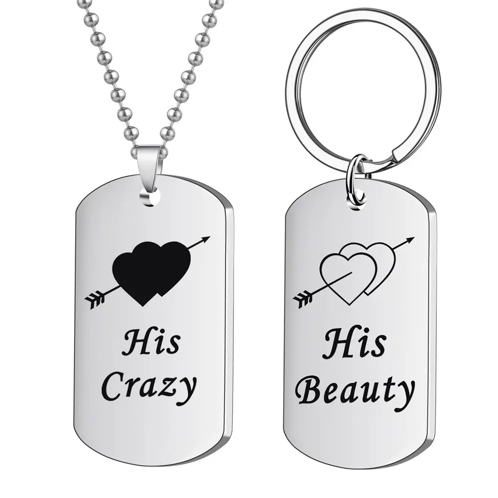Porte-clés unisexe en acier inoxydable, pendentif avec inscription "sa belle", style armée, bijou pour Couple, homme, femme