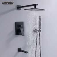 Système de Douche Complet Mural en Laiton Chine Noir, Robinet Mitigeur Encastré Pluie Salle de Bain, Robinet d'Eau Chaude pour Baignoire