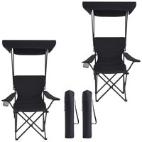 Chaise de camping pliable portable, lot de 2, avec auvent, porte-gobelet, poche latérale, pour extérieur, plage, pique-nique, randonnée
