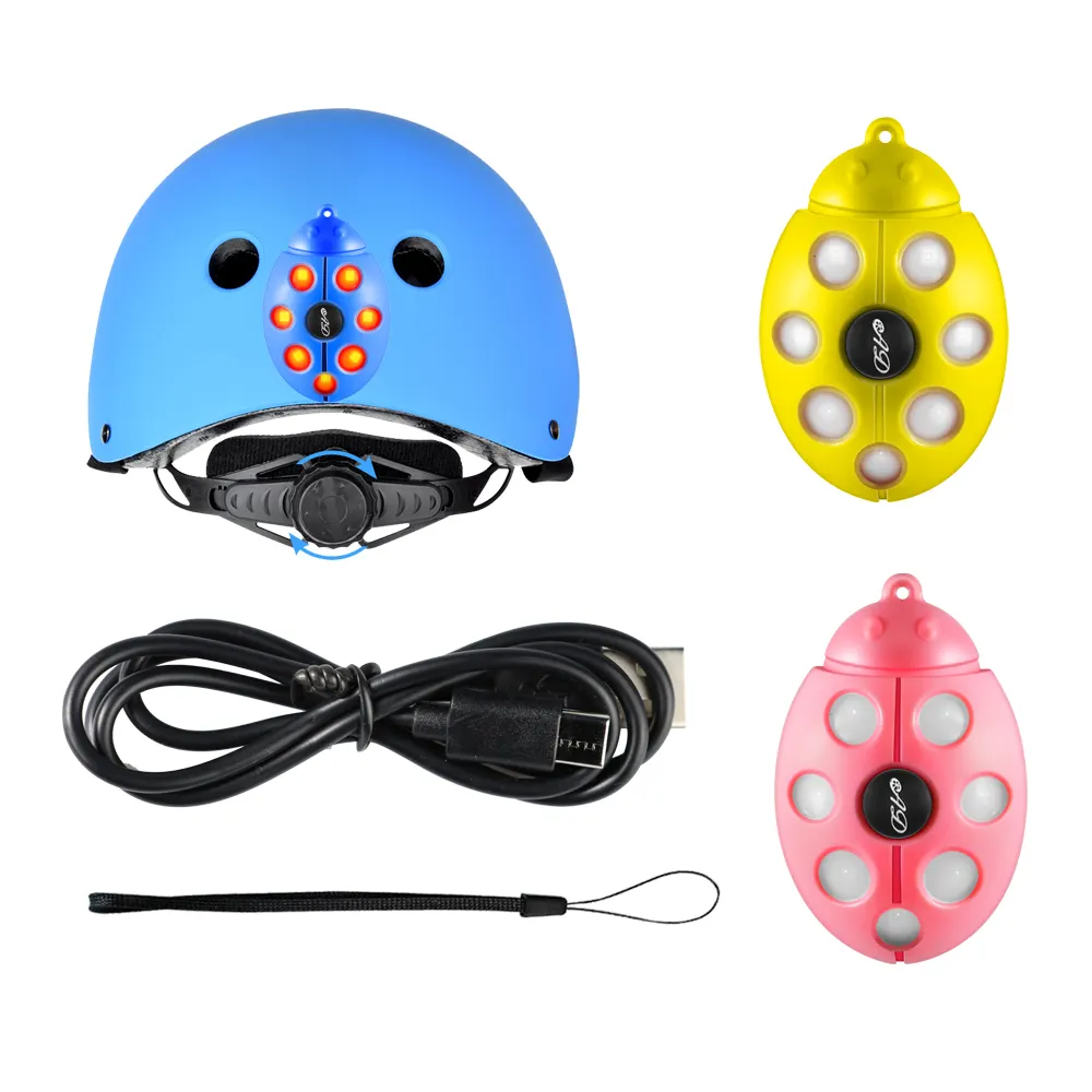 Luz de advertencia de seguridad con forma de escarabajo再集計可能USB azul para ninos luz led para casco de bicicleta
