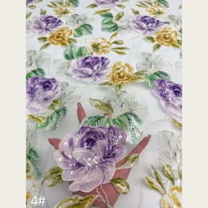 Tessuto in Tulle Ricamato con Paillettes 3D a Forma di Peonia e Farfalla, Design in Velluto Floccato, <span class=keywords><strong>7</strong></span> Colori per Abiti da Sposa e Abiti da Sera - Product Image 4