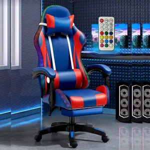 Kursi game komputer pijat kulit pu, dudukan ergonomis untuk game balap silla gamer led rgb