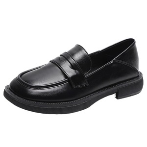 รองเท้าโลฟเฟอร์ทรงกลมสำหรับผู้หญิง หนังสีดำ ส้นกลาง รองเท้าใส่สบาย ไซส์ 35-43 ทรงกว้าง สไตล์นักเรียนสไตล์อังกฤษ - Product Image 5