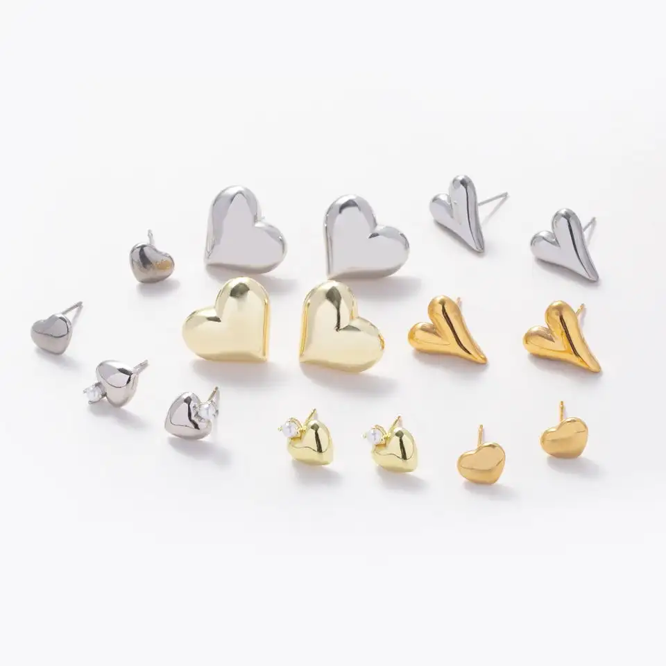 Custom new design women' earrings studs s925 sterling silver gold plated party heart shape stud earring for boy and girl