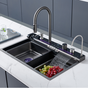 Évier de cuisine <span class=keywords><strong>Aida</strong></span> moderne anti-rayures en acier inoxydable 304, multifonction, avec affichage numérique LED et cascade, lave-tasses, pour hôpital - Product Image 2