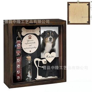 Solid Wood Pet Photo Frame Rectangle Brown Handmade <b>Shadow</b> <b>Box</b> For Dog Cat Paw Print Souvenir Display - Product Image 1