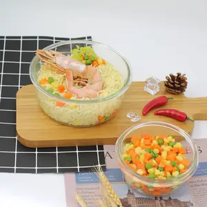 Transparan bulat salad sup makanan penutup mie untuk microwave aman dapur makan siang sereal makanan kaca penyimpanan mangkuk set untuk sekolah anak-anak